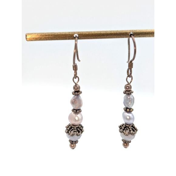 Lavender Pearl Crystal Silver Tone Dangle Earrings - Picture 4 of 4